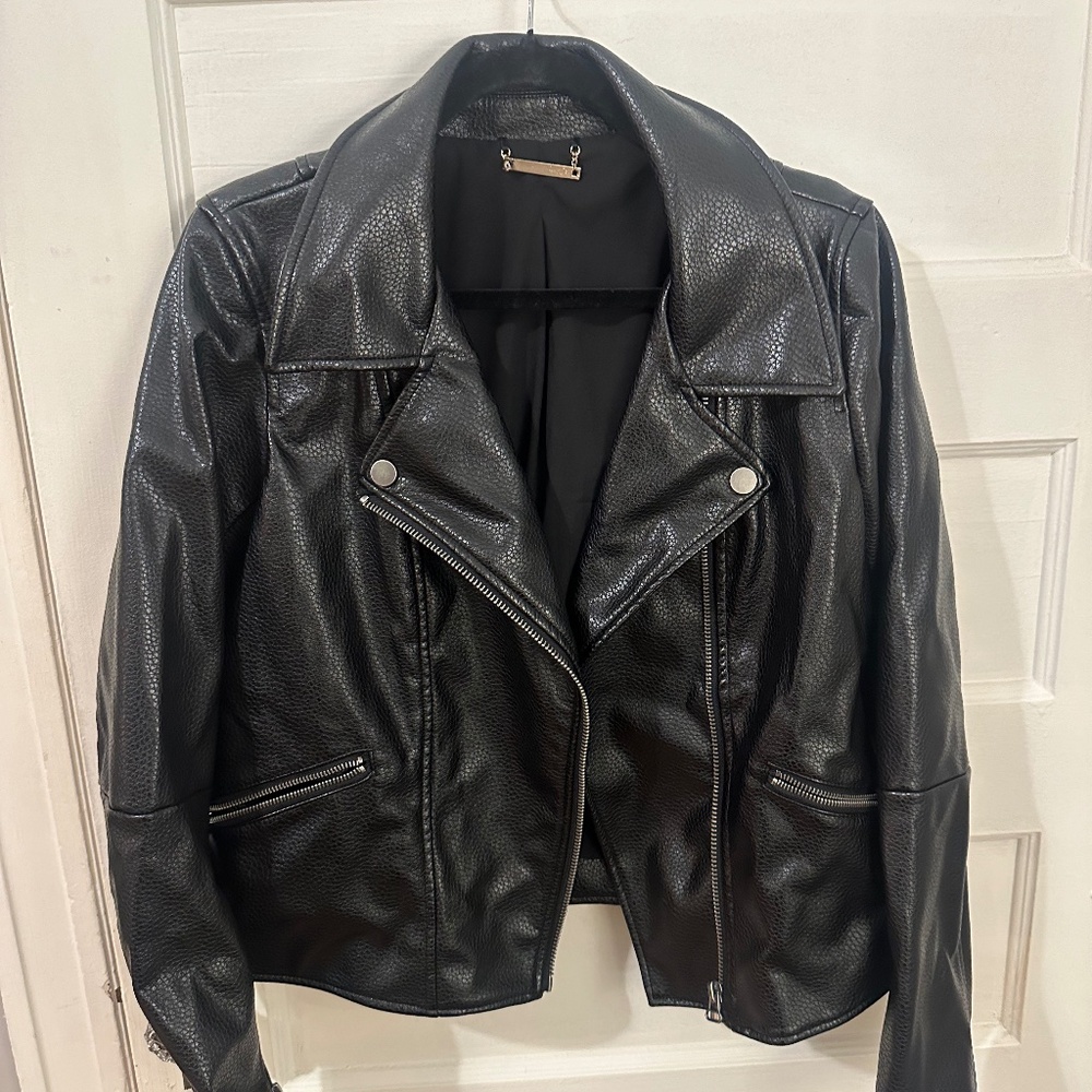Black faux leather jacket — worn once